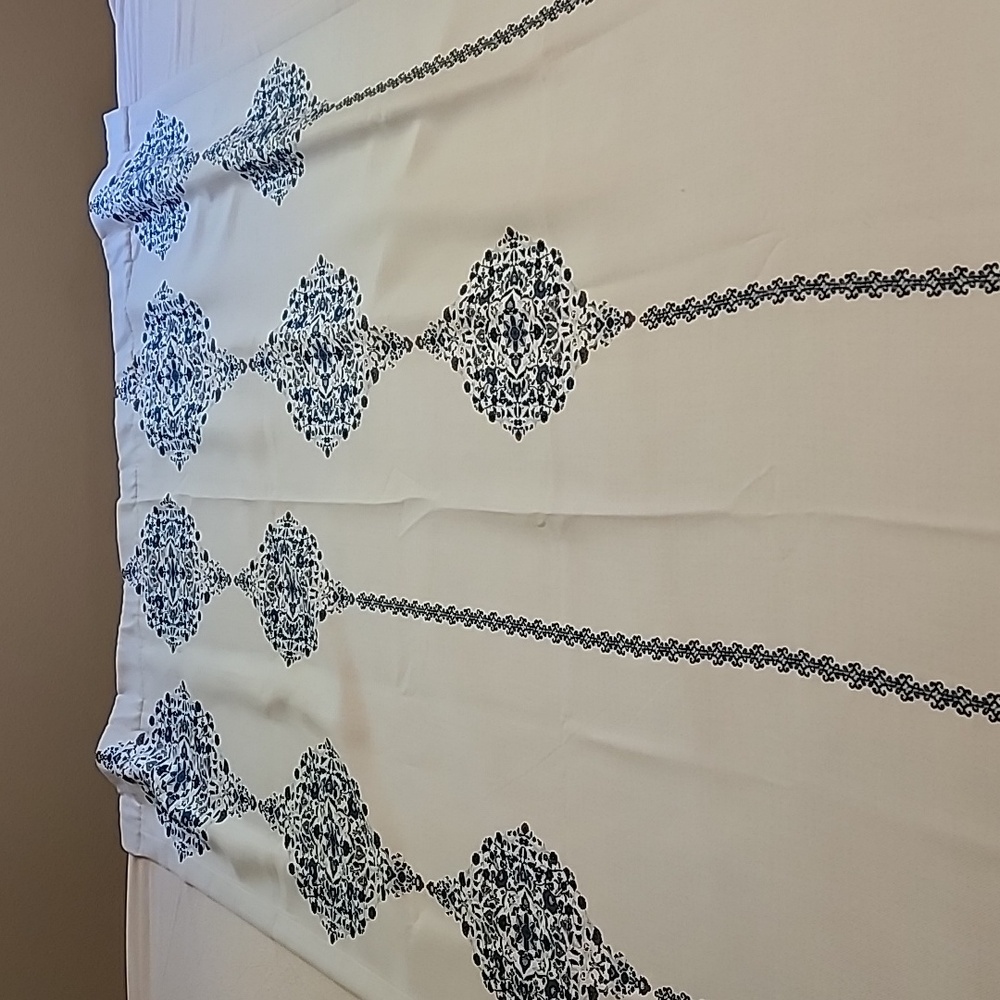 Karachi Navy Printed Linen Textured Blackout Curtains- 2 Beautiful, no blemishes